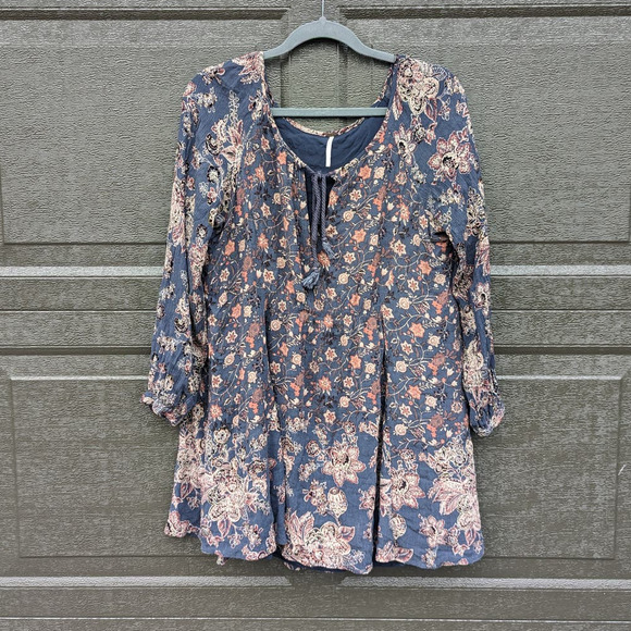 Free People Lucky Loosey Dress Indigo Blue, Paisley Boho Dress - Picture 6 of 12